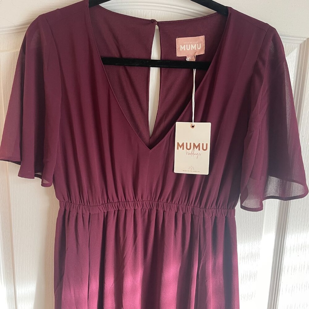 NWT Show Me Your MuMu Emily Empire Maxi Dress Merlot Chiffon Bridesmaid Size S - Picture 2 of 8